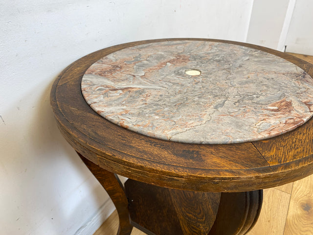 Sehr schöner runder handverzierter antiker Beistelltischtisch mit Marmor Platte und Ablage I Tisch Beistelltisch Rauchertisch Couchtisch Marmortisch Jugendstil Barock Vintage I