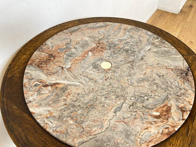 Sehr schöner runder handverzierter antiker Beistelltischtisch mit Marmor Platte und Ablage I Tisch Beistelltisch Rauchertisch Couchtisch Marmortisch Jugendstil Barock Vintage I