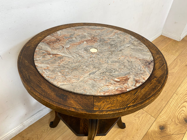 Sehr schöner runder handverzierter antiker Beistelltischtisch mit Marmor Platte und Ablage I Tisch Beistelltisch Rauchertisch Couchtisch Marmortisch Jugendstil Barock Vintage I