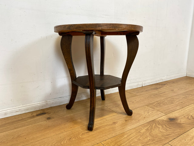 Sehr schöner runder handverzierter antiker Beistelltischtisch mit Marmor Platte und Ablage I Tisch Beistelltisch Rauchertisch Couchtisch Marmortisch Jugendstil Barock Vintage I