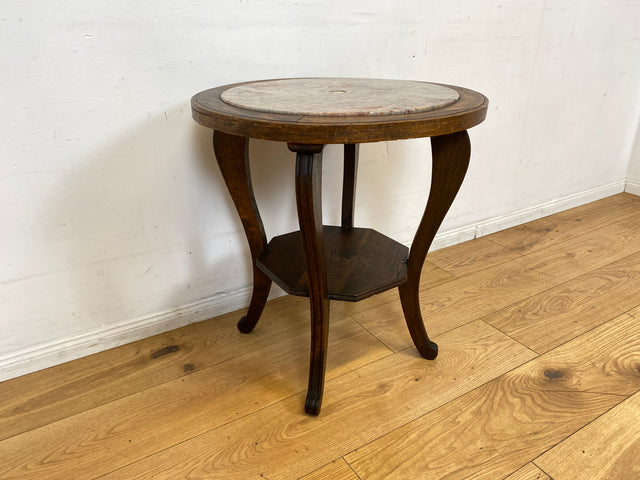 Sehr schöner runder handverzierter antiker Beistelltischtisch mit Marmor Platte und Ablage I Tisch Beistelltisch Rauchertisch Couchtisch Marmortisch Jugendstil Barock Vintage I