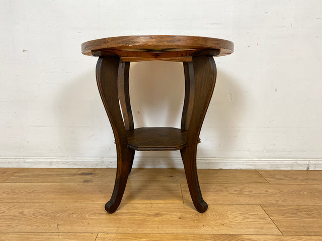 Sehr schöner runder handverzierter antiker Beistelltischtisch mit Marmor Platte und Ablage I Tisch Beistelltisch Rauchertisch Couchtisch Marmortisch Jugendstil Barock Vintage I