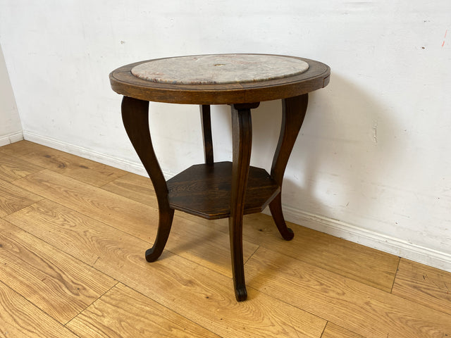 Sehr schöner runder handverzierter antiker Beistelltischtisch mit Marmor Platte und Ablage I Tisch Beistelltisch Rauchertisch Couchtisch Marmortisch Jugendstil Barock Vintage I