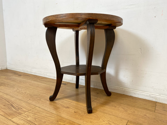 Sehr schöner runder handverzierter antiker Beistelltischtisch mit Marmor Platte und Ablage I Tisch Beistelltisch Rauchertisch Couchtisch Marmortisch Jugendstil Barock Vintage I