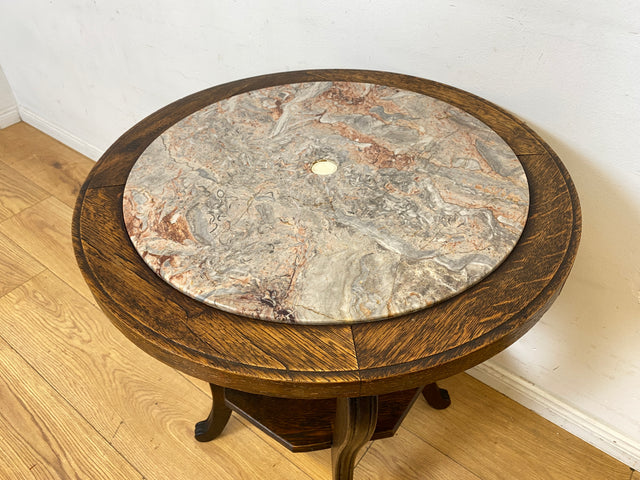 Sehr schöner runder handverzierter antiker Beistelltischtisch mit Marmor Platte und Ablage I Tisch Beistelltisch Rauchertisch Couchtisch Marmortisch Jugendstil Barock Vintage I