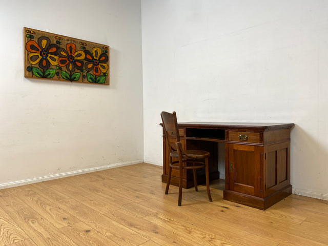 Sehr schöner antiker Schreibtisch aus vollem Holz in Eiche mit Schubladen und Messinggriffen, um 1910 I Arbeitstisch Bürotisch Sekretär Desk Vintage Gründerzeit I
