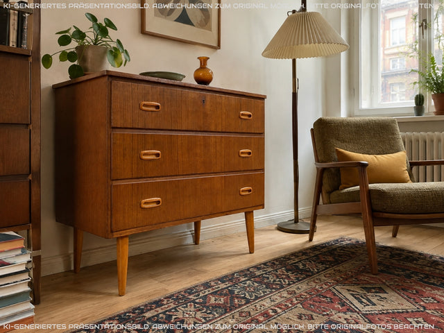 Stilvolle skandinavische Mid-Century Kommode in Teakholz mit Schubladen und Holzgriffen