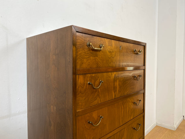 WMK I Hochwertige skandinavische Mid-Century Kommode aus vollem Holz mit 6 Schubladen &amp; Messinggriffen