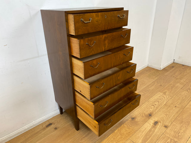 WMK I Hochwertige skandinavische Mid-Century Kommode aus vollem Holz mit 6 Schubladen &amp; Messinggriffen