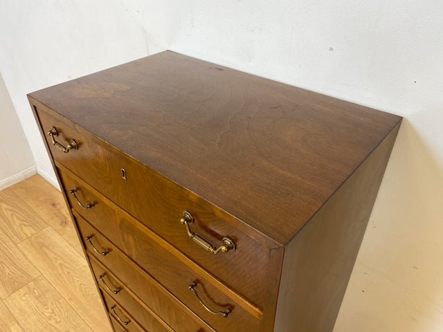 WMK I Hochwertige skandinavische Mid-Century Kommode aus vollem Holz mit 6 Schubladen &amp; Messinggriffen