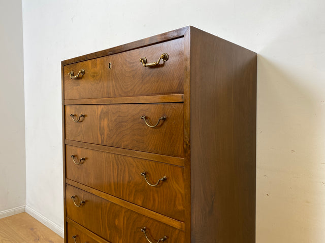 WMK I Hochwertige skandinavische Mid-Century Kommode aus vollem Holz mit 6 Schubladen &amp; Messinggriffen