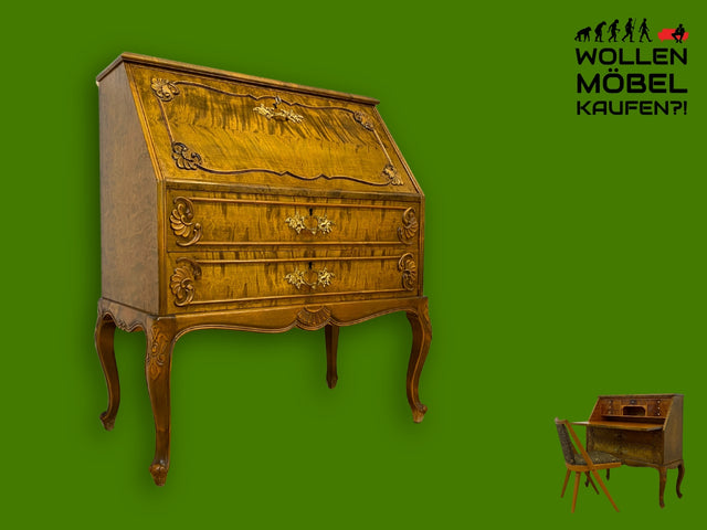 WMK I Besonders schöner skandinavischer 60er Jahre Sekretär im antiken Stil I Vollholz I Schreibkommode Schreibschrank Schreibtisch Kommode Schubladenkommode Vintage Chippendale I Berlin Dresden Bonn