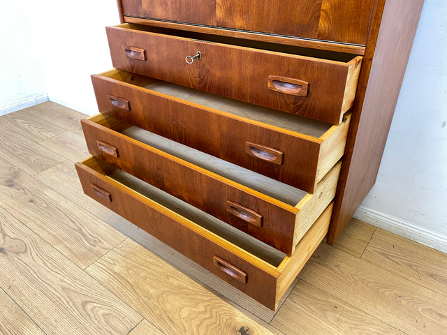 WMK I Eleganter skandinavischer Mid-Century Barschrank in Teakholz mit verspiegeltem Bar Fach I Barkommode Highboard Schrank Sekretär Kommode Schminkschrank Danish Design Vintage I