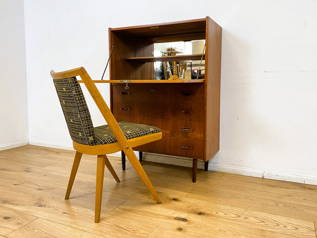 WMK I Eleganter skandinavischer Mid-Century Barschrank in Teakholz mit verspiegeltem Bar Fach I Barkommode Highboard Schrank Sekretär Kommode Schminkschrank Danish Design Vintage I