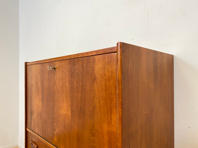 WMK I Eleganter skandinavischer Mid-Century Barschrank in Teakholz mit verspiegeltem Bar Fach I Barkommode Highboard Schrank Sekretär Kommode Schminkschrank Danish Design Vintage I