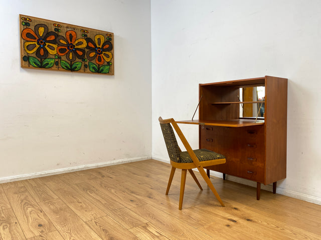 WMK I Eleganter skandinavischer Mid-Century Barschrank in Teakholz mit verspiegeltem Bar Fach I Barkommode Highboard Schrank Sekretär Kommode Schminkschrank Danish Design Vintage I