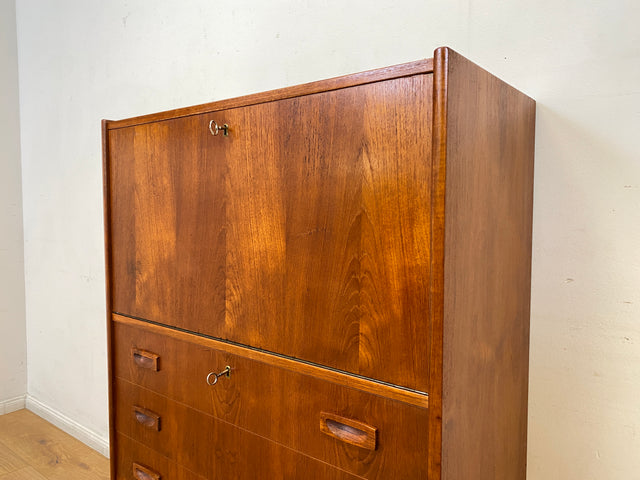 WMK I Eleganter skandinavischer Mid-Century Barschrank in Teakholz mit verspiegeltem Bar Fach I Barkommode Highboard Schrank Sekretär Kommode Schminkschrank Danish Design Vintage I