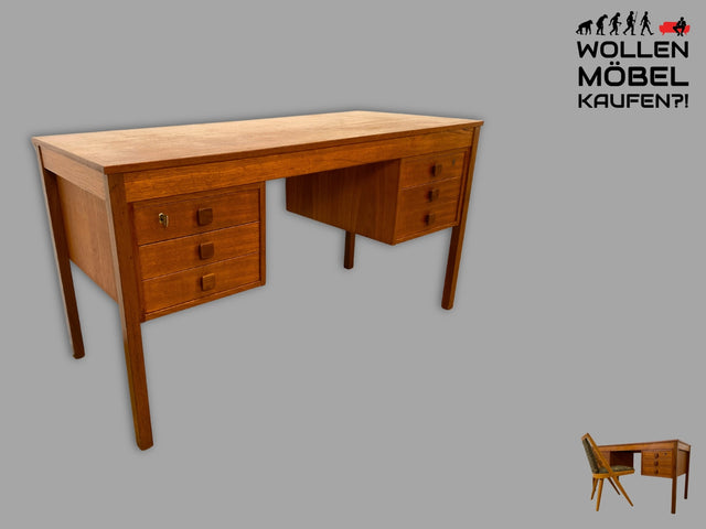 WMK I Stilvoller skandinavischer Mid-Century Designer Schreibtisch von Domino Møbler in Teakholz