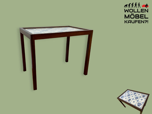 WMK I Einzigartiger skandinavischer Mid-Century Palisander mit Glasplatte und handgesticktem Gobelin I Wohnzimmertisch Beistelltisch Glastisch Ablage Danish Design Vintage Rosewood I