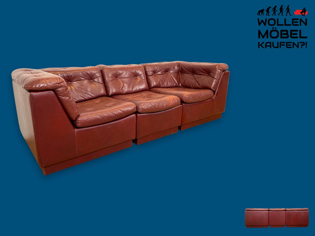 WMK I Gemütliches skandinavisches 70er Jahre Modular Sofa mit Echtleder Bezug & charaktervoller Patina I Couch Ledercouch Sofa Ledersofa Sitzgarnitur 3er 3-Sitzer Retro Vintage I Berlin Hessen Hamburg