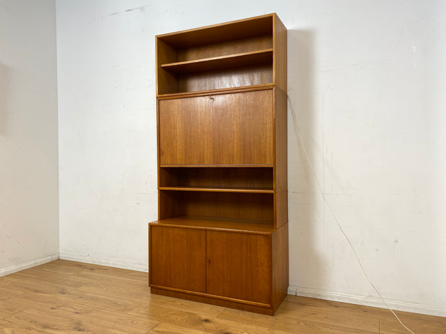 Hochwertiges und gut erhaltenes skandinavisches Highboard in Teakholz mit beleuchtetem Bar Fach & Regal I Barschank Minibar Schrank Bücherschrank Bücherregal Teak Vintage I