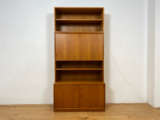 Hochwertiges und gut erhaltenes skandinavisches Highboard in Teakholz mit beleuchtetem Bar Fach & Regal I Barschank Minibar Schrank Bücherschrank Bücherregal Teak Vintage I