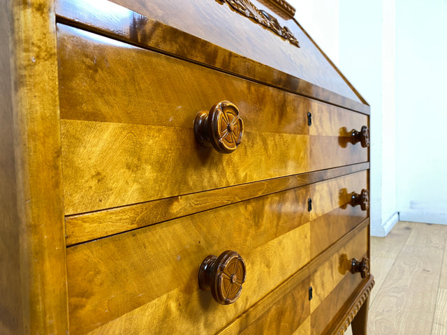 Sehr schöner handverzierter skandinavisches Mid-Century Sekretär aus vollem Holz I Schreibschrank Schreibkommode Schreibtisch Kommode Schubladenkommode Wäschekommode 60er I