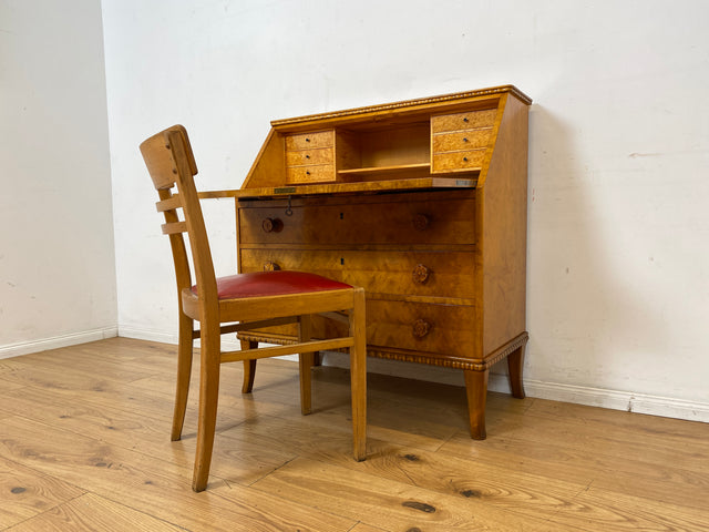 Sehr schöner handverzierter skandinavisches Mid-Century Sekretär aus vollem Holz I Schreibschrank Schreibkommode Schreibtisch Kommode Schubladenkommode Wäschekommode 60er I