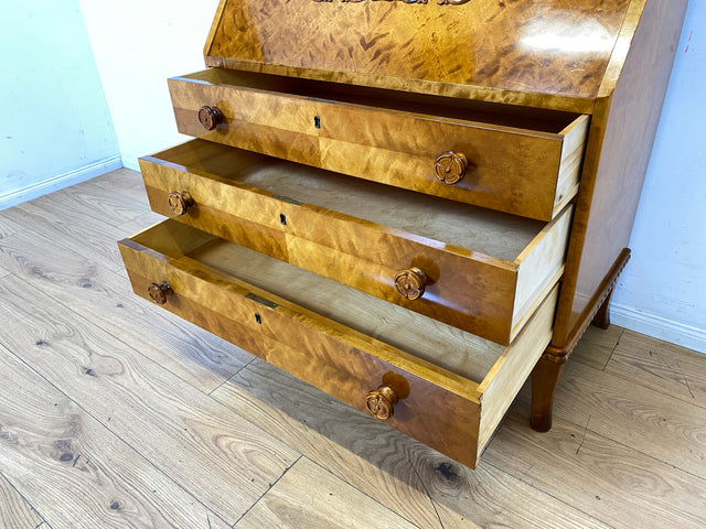 Sehr schöner handverzierter skandinavisches Mid-Century Sekretär aus vollem Holz I Schreibschrank Schreibkommode Schreibtisch Kommode Schubladenkommode Wäschekommode 60er I
