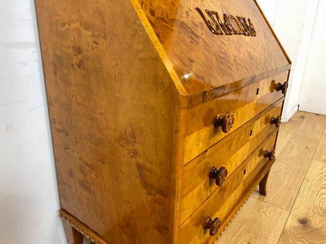 Sehr schöner handverzierter skandinavisches Mid-Century Sekretär aus vollem Holz I Schreibschrank Schreibkommode Schreibtisch Kommode Schubladenkommode Wäschekommode 60er I