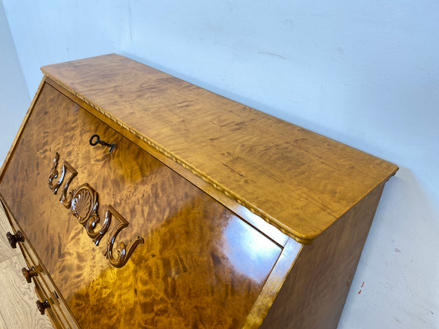 Sehr schöner handverzierter skandinavisches Mid-Century Sekretär aus vollem Holz I Schreibschrank Schreibkommode Schreibtisch Kommode Schubladenkommode Wäschekommode 60er I