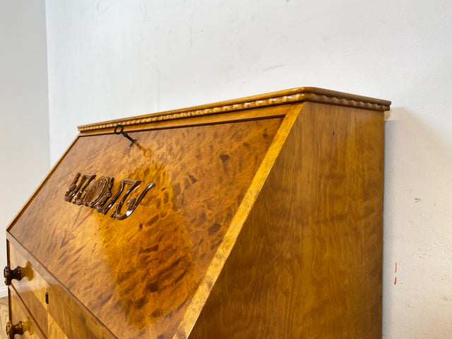 Sehr schöner handverzierter skandinavisches Mid-Century Sekretär aus vollem Holz I Schreibschrank Schreibkommode Schreibtisch Kommode Schubladenkommode Wäschekommode 60er I