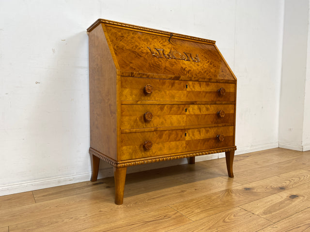 Sehr schöner handverzierter skandinavisches Mid-Century Sekretär aus vollem Holz I Schreibschrank Schreibkommode Schreibtisch Kommode Schubladenkommode Wäschekommode 60er I