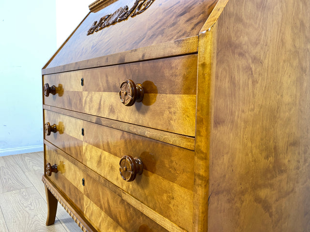 Sehr schöner handverzierter skandinavisches Mid-Century Sekretär aus vollem Holz I Schreibschrank Schreibkommode Schreibtisch Kommode Schubladenkommode Wäschekommode 60er I