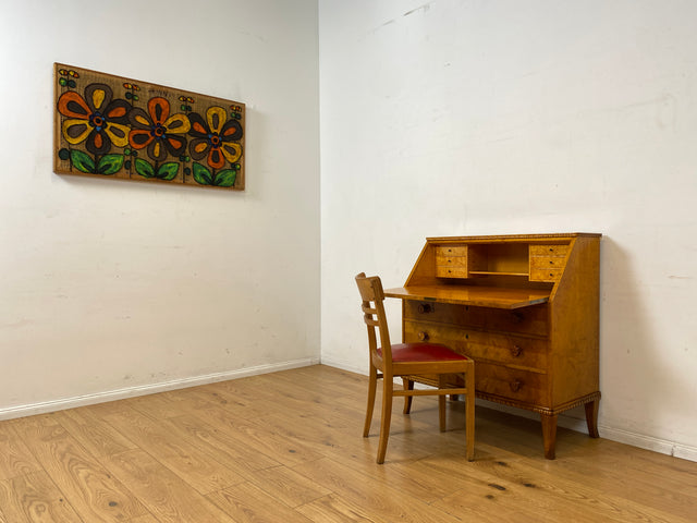 Sehr schöner handverzierter skandinavisches Mid-Century Sekretär aus vollem Holz I Schreibschrank Schreibkommode Schreibtisch Kommode Schubladenkommode Wäschekommode 60er I