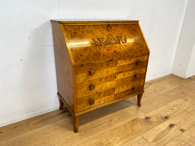Sehr schöner handverzierter skandinavisches Mid-Century Sekretär aus vollem Holz I Schreibschrank Schreibkommode Schreibtisch Kommode Schubladenkommode Wäschekommode 60er I
