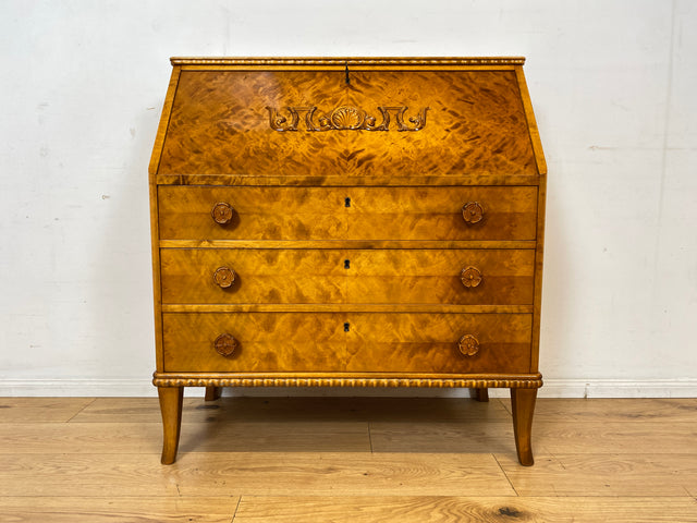 Sehr schöner handverzierter skandinavisches Mid-Century Sekretär aus vollem Holz I Schreibschrank Schreibkommode Schreibtisch Kommode Schubladenkommode Wäschekommode 60er I