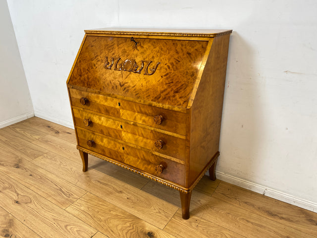 Sehr schöner handverzierter skandinavisches Mid-Century Sekretär aus vollem Holz I Schreibschrank Schreibkommode Schreibtisch Kommode Schubladenkommode Wäschekommode 60er I