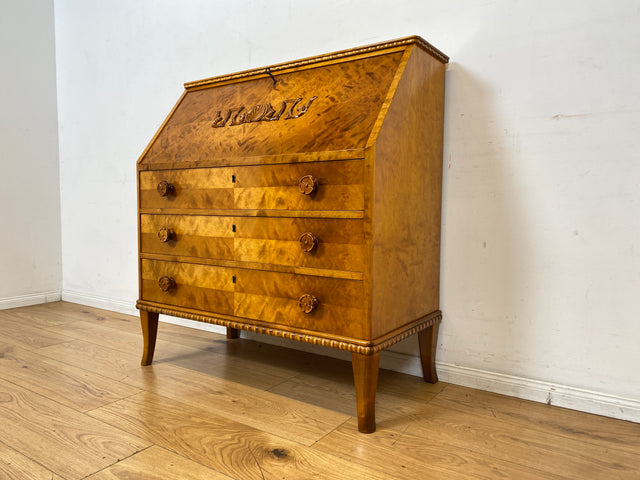Sehr schöner handverzierter skandinavisches Mid-Century Sekretär aus vollem Holz I Schreibschrank Schreibkommode Schreibtisch Kommode Schubladenkommode Wäschekommode 60er I
