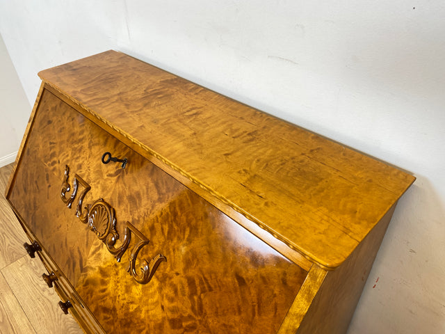 Sehr schöner handverzierter skandinavisches Mid-Century Sekretär aus vollem Holz I Schreibschrank Schreibkommode Schreibtisch Kommode Schubladenkommode Wäschekommode 60er I