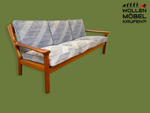 Stilvolles und hochwertiges skandinavisches Sofa aus Teakholz mit Originalbezug und Federkern I Couch 3-Sitzer 3er Danish Design Mid-Century Vintage 60er 70er Teak I