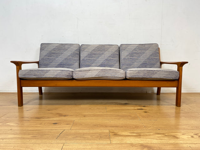 Stilvolles und hochwertiges skandinavisches Sofa aus Teakholz mit Originalbezug und Federkern I Couch 3-Sitzer 3er Danish Design Mid-Century Vintage 60er 70er Teak I