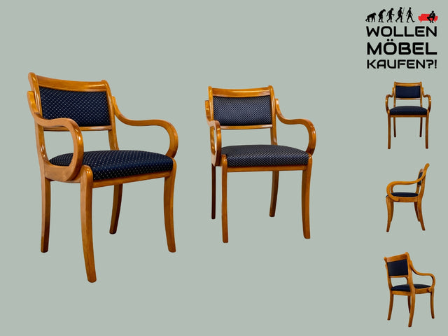Sehr eleganter Spätbiedermeier Salonstuhl aus Buche mit hochwertigem neuem Bezug in Blau I Armlehnstuhl Stuhl Holzstuhl Sessel Lesesessel Chair Biedermeier Antik Vintage I