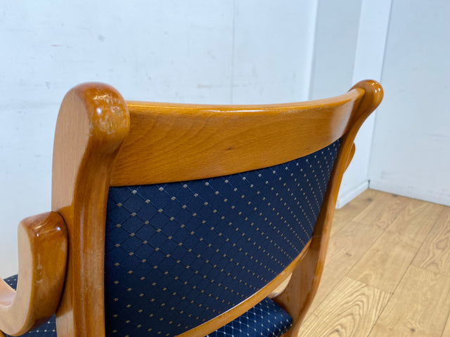 Sehr eleganter Spätbiedermeier Salonstuhl aus Buche mit hochwertigem neuem Bezug in Blau I Armlehnstuhl Stuhl Holzstuhl Sessel Lesesessel Chair Biedermeier Antik Vintage I
