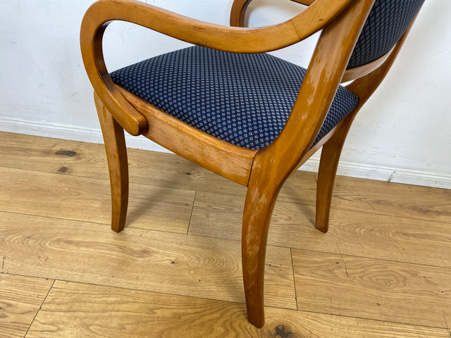 Sehr eleganter Spätbiedermeier Salonstuhl aus Buche mit hochwertigem neuem Bezug in Blau I Armlehnstuhl Stuhl Holzstuhl Sessel Lesesessel Chair Biedermeier Antik Vintage I