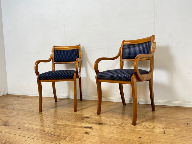 Sehr eleganter Spätbiedermeier Salonstuhl aus Buche mit hochwertigem neuem Bezug in Blau I Armlehnstuhl Stuhl Holzstuhl Sessel Lesesessel Chair Biedermeier Antik Vintage I