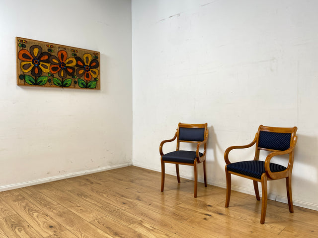 Sehr eleganter Spätbiedermeier Salonstuhl aus Buche mit hochwertigem neuem Bezug in Blau I Armlehnstuhl Stuhl Holzstuhl Sessel Lesesessel Chair Biedermeier Antik Vintage I