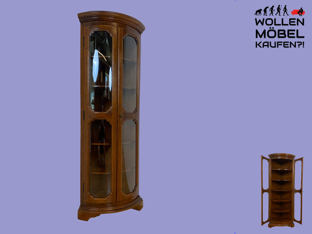 Hochwertige und sehr gut erhaltene Stilmöbel Eckvitrine aus vollem Holz mit ovalen Gläsern