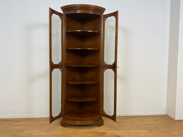 Hochwertige und sehr gut erhaltene Stilmöbel Eckvitrine aus vollem Holz mit ovalen Gläsern