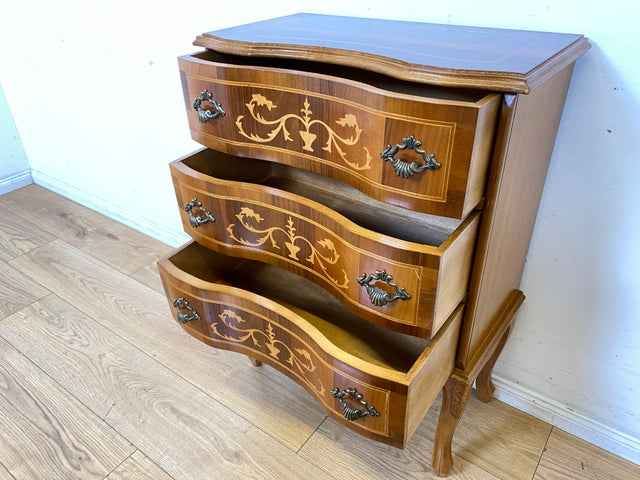 Eleganter und hochwertige handverzierte Stilmöbel Kommode mit Schubladen und feinen Intarsien I Schubladenkommode Wäschekommode Schrank Konsole Garderobe Flurkommode Vintage I